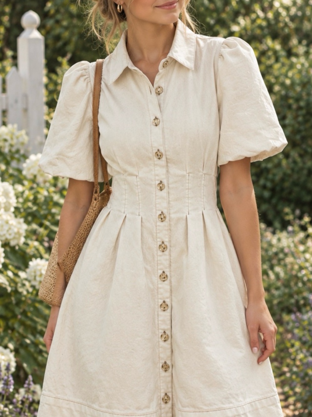 House of Harlow 1960 Puff Sleeve Dress in Cream Size Medium Like New